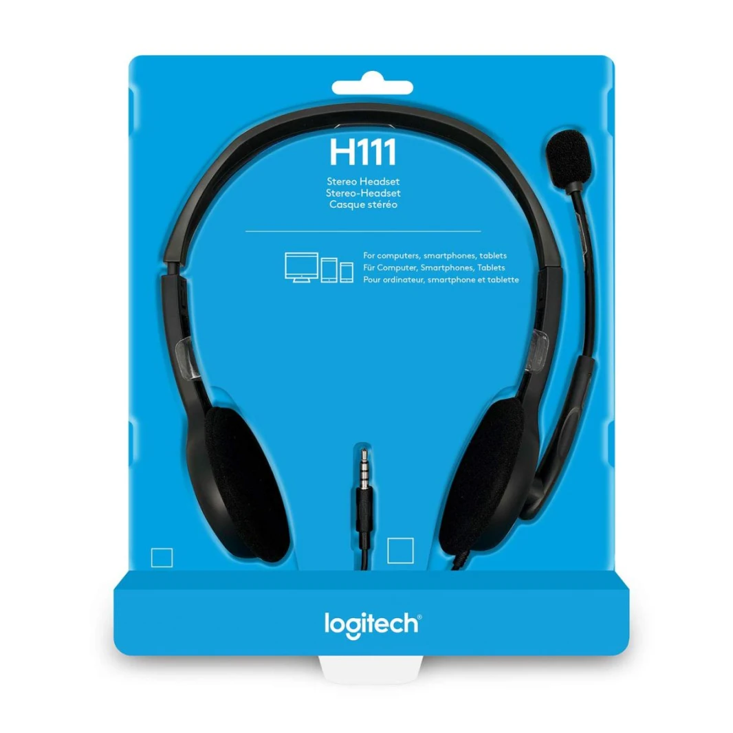 Logitech H111 Wired Stereo Headset On Ear Headphones With Mic Black - Black
