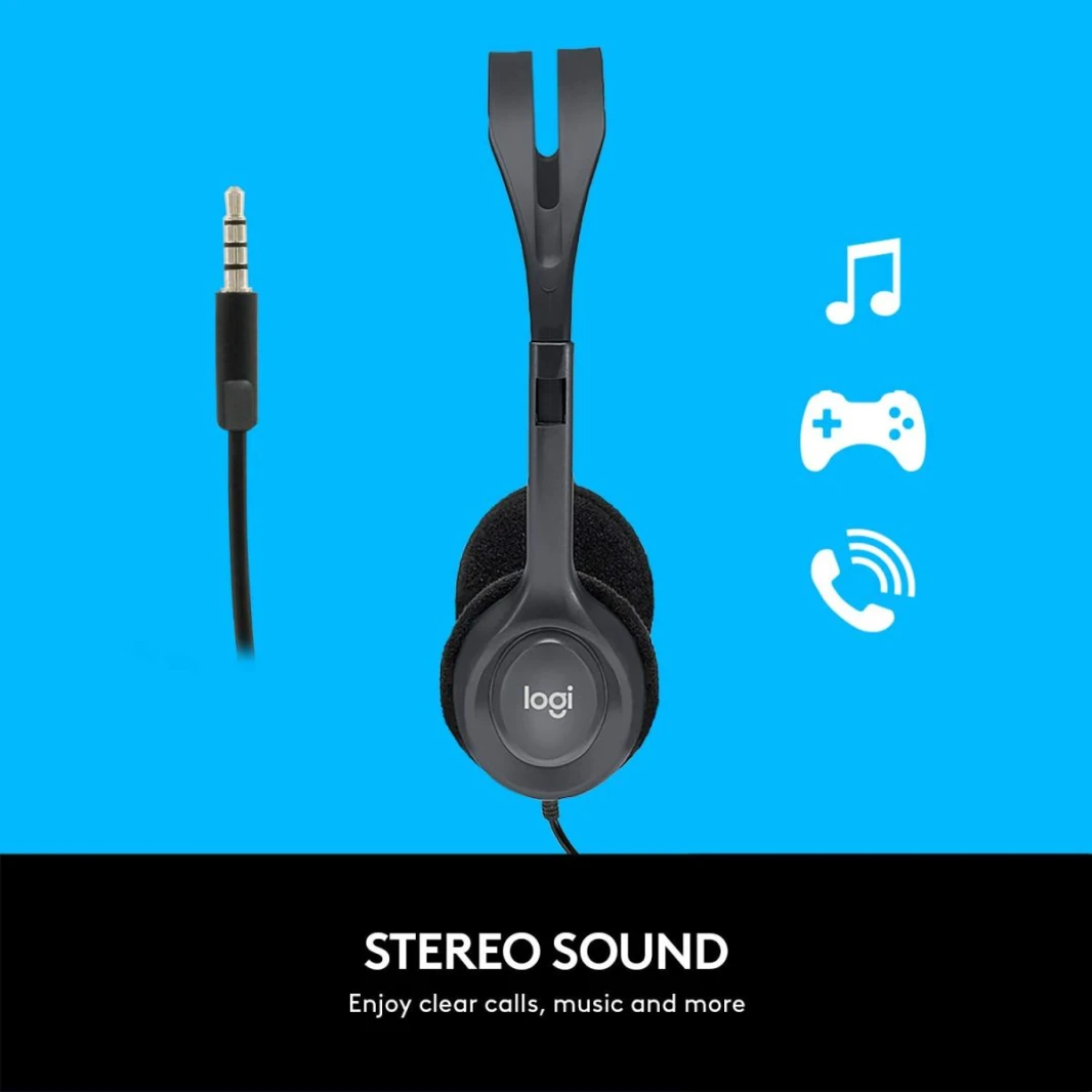 Logitech H111 Wired Stereo Headset On Ear Headphones With Mic Black - Black