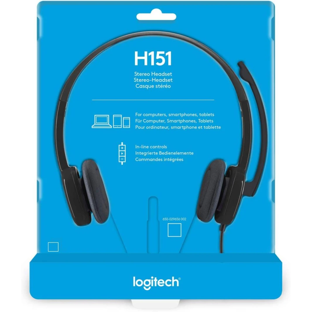 Logitech H151 Wired Headset, Analog Stereo Headphones with Rotating Noise-Cancelling Microphone, 3.5 mm Audio Jack, In-Line Controls