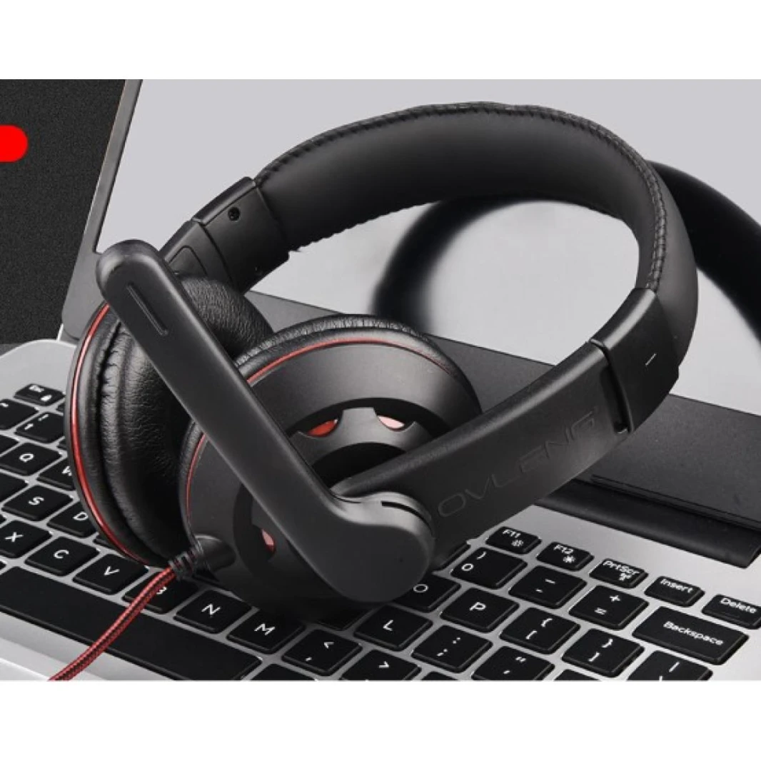 Headset OVLENG OV-P2 3.5mm Gaming Headphone Wired Earphone E-Sports Headphone with Adjustable Noise Cancelling Mic - Red & Black