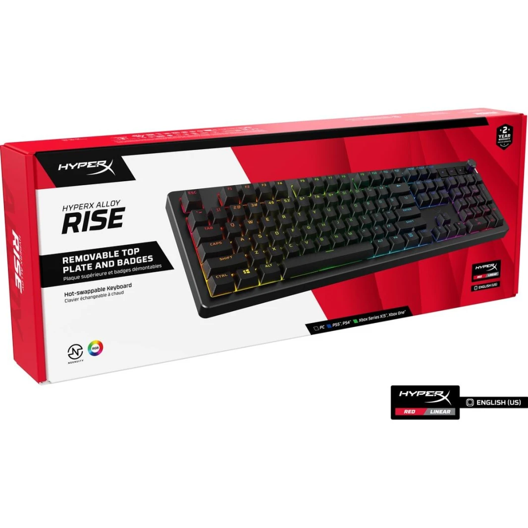 HyperX Alloy Rise -  Ultra-Customizable Mechanical RGB Gaming Full Keyboards, Detachable Cable, Dedicated Media Controls, Ambient light sensor Up-to 10 keyboard profiles