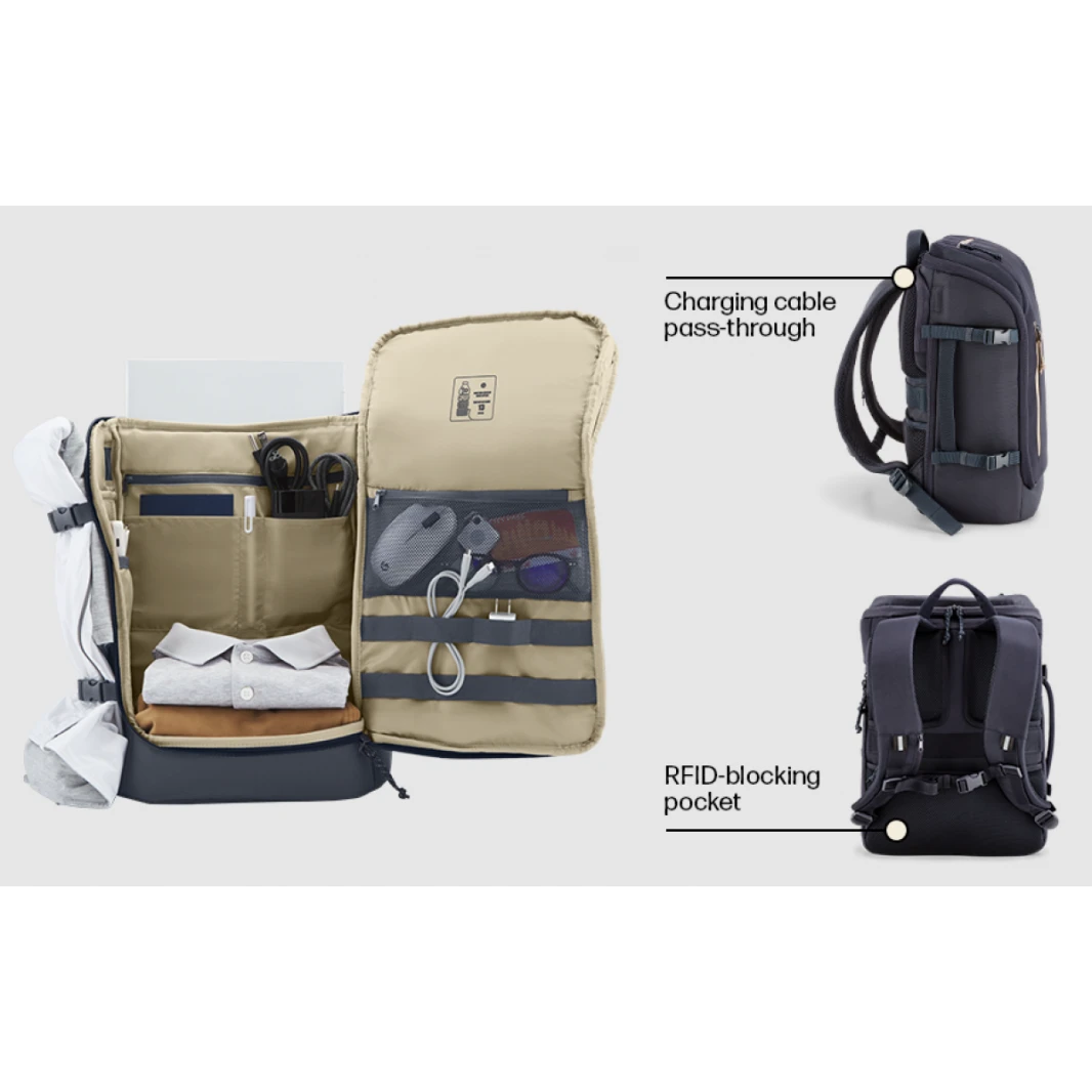 HP Travel 25L 15.6-inch Laptop Backpack - Light & Stylish - Expandable to 30L - Multiple Pockets, Including RFID Blocking Pocket - Lockable Zippers
