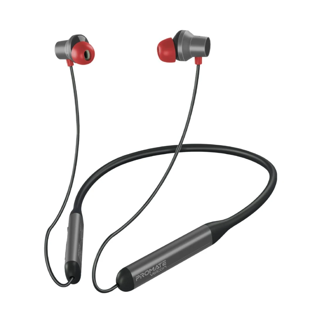 Promate Wireless Neckband Earphones, HD Active Noise Cancelling Bluetooth Earphones with Anti-Slip Neckband, Lightweight Design, IPX4 Sweat-Resistance and 35H Long Playtime