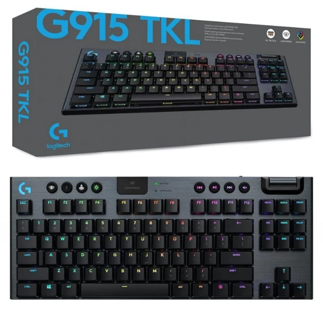 Logitech G915 TKL LIGHTSPEED RGB Mechanical Gaming Keyboard, Low Profile GL Tactile Key Switch, LIGHTSYNC RGB, Advanced Wireless and Bluetooth Support - Tactile, Carbon