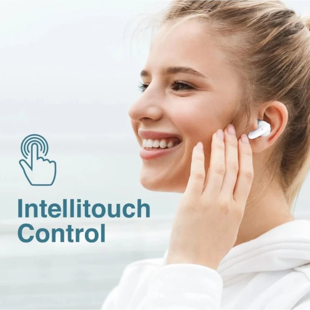 Promate True Wireless Earbuds,In-Ear Bluetooth v5.1 HD Earphones with Mic,IPX5 Water Resistance,20H Playback Time,Intelligent Touch Controls and Smart Auto - White