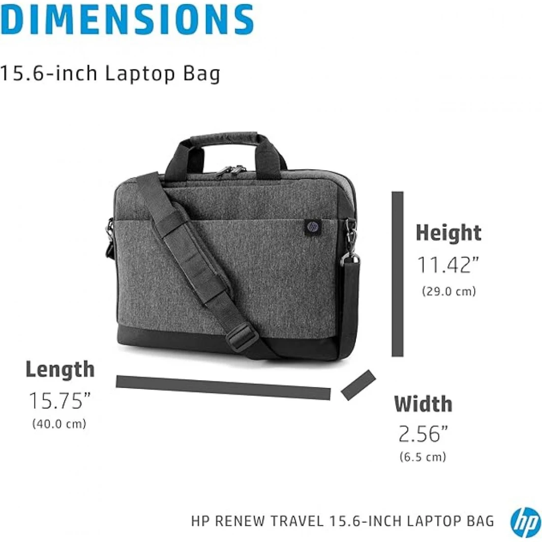 HP Renew Travel 15.6 inch Laptop Bag, Water resistant, 13 pockets, anti-theft elastic band, key fob, padded and adjustable shoulder strap, Sustainable