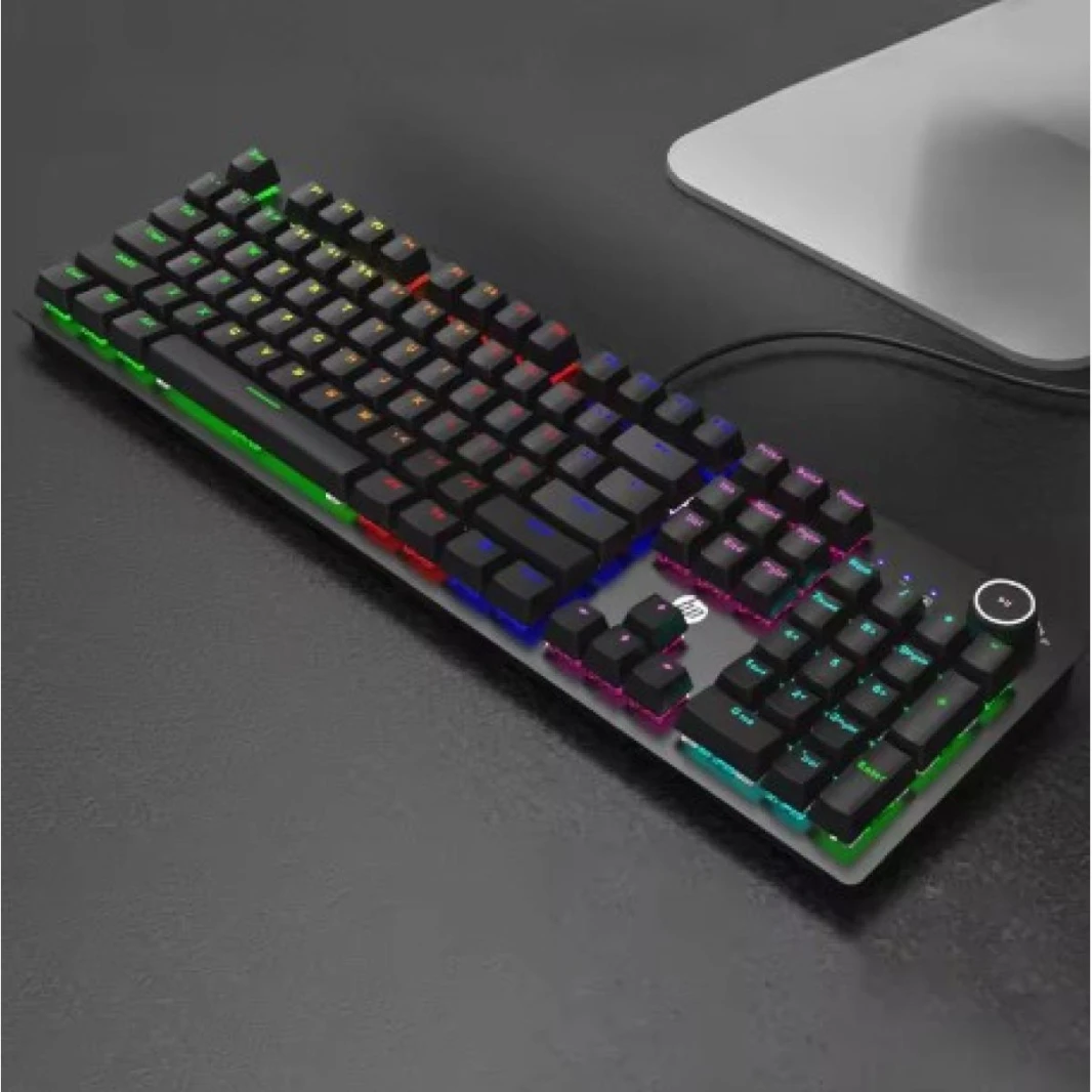 HP K10G Mechanical Keyboard Color Gaming Keyboard 104 Keys Full Size Backlit Mechanical Keyboard Custom Mmacro Function
