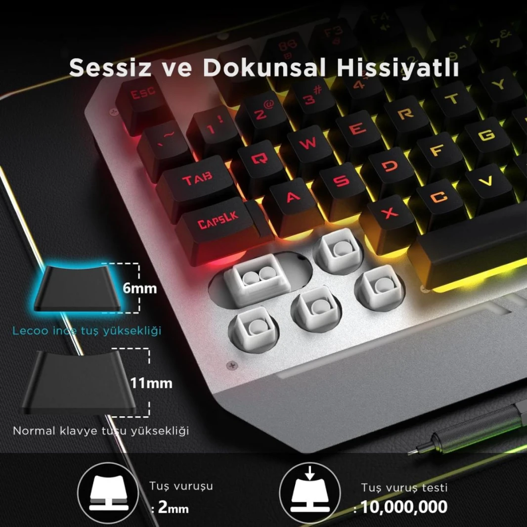 Lenovo Lecoo KB123 USB Wired Gaming Keyboard - Rainbow Effect, Mechanical Feeling Silent, Membrane Gaming