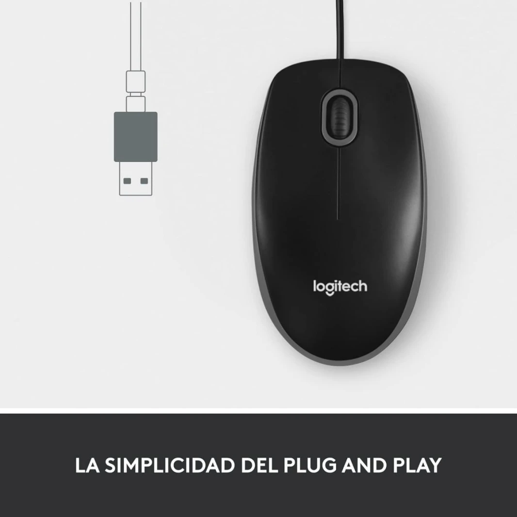 Logitech Mouse M100 High-Definition Optical Tracking (1000 DPI) Smooth Cursor Control - Black