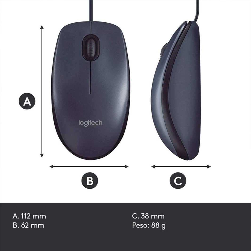 Logitech Mouse M100 High-Definition Optical Tracking (1000 DPI) Smooth Cursor Control - Black
