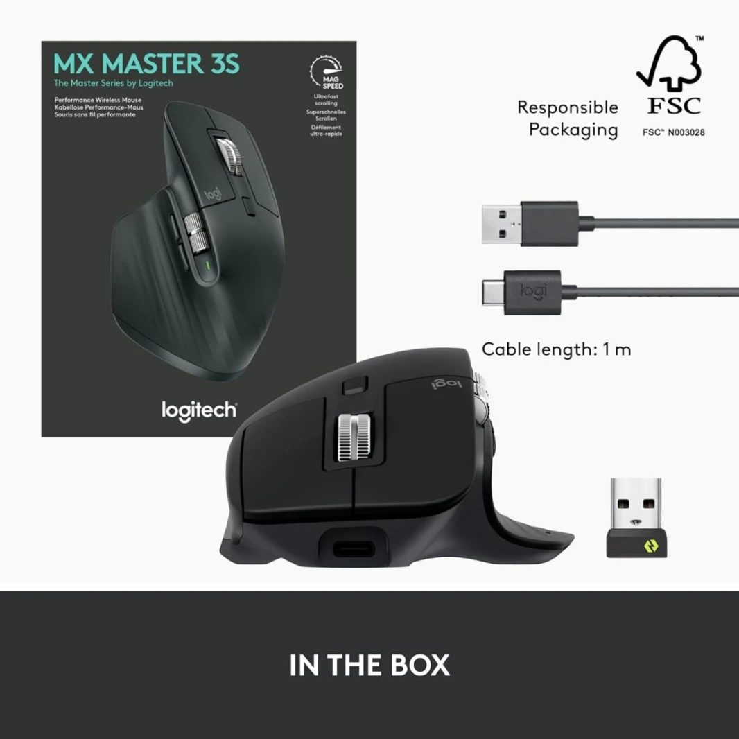 Logitech MX Master 3S (Performance) for Mac - Wireless Bluetooth Mouse with Ultra-Fast Scrolling, Ergo, 8K DPI, Quiet Clicks, Track on Glass, Customization, USB-C, Apple, iPad - Pale Grey
