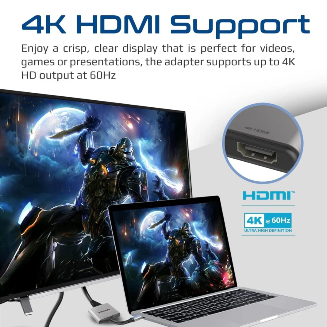 Promate USB-C to HDMI Adapter, Ultra HD 4k 60hz Type-C to HDMI Adapter Converter with Dual HDMI Ports, Compact Design for MacBook Pro, iPad Air, Samsung Galaxy S22, MediaLink-H2-2 years warranty