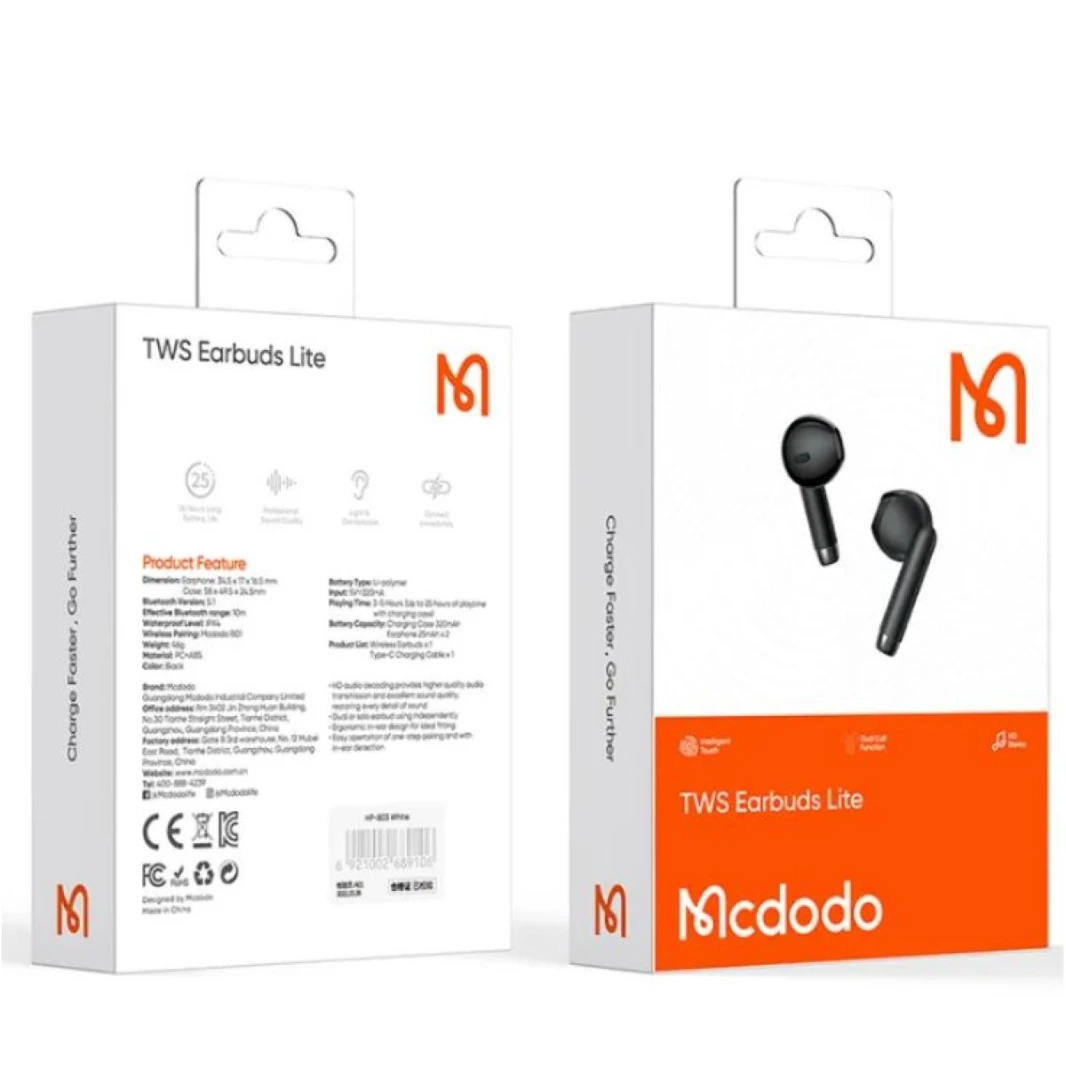 Mcdodo Hp-8030 TWS Bluetooth 5.0 Wireless Headphone Support Wireless Charging (white)