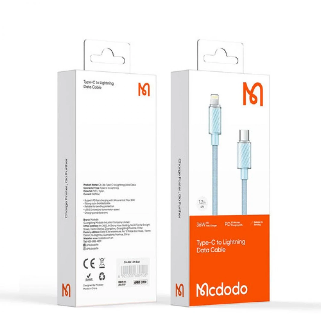 MCDODO Type-C to Lightning Cable Dichromatic Series CA-3661 - Blue - 18 Month Warranty