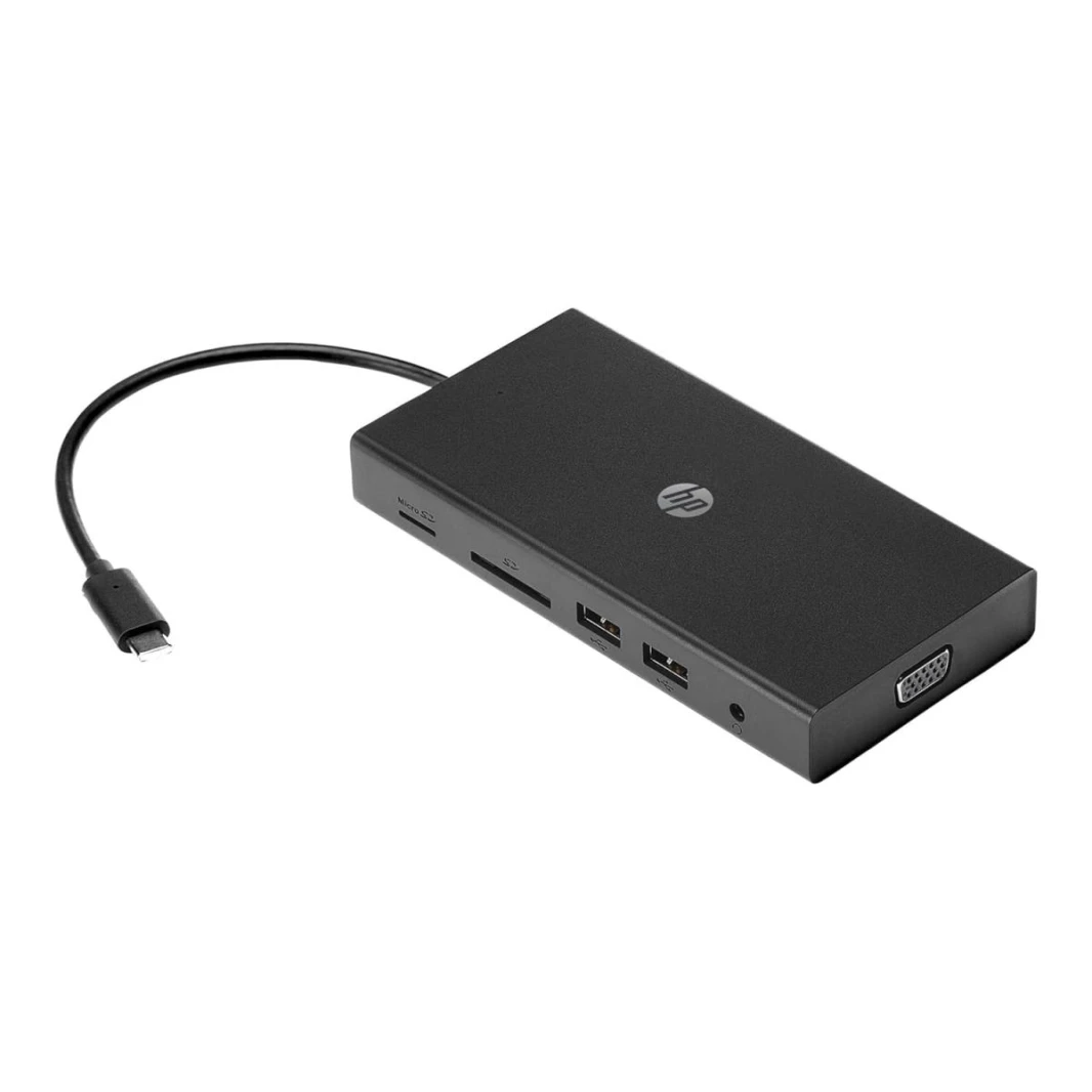 HP Travel USB-C Multi Port Hub Docking Station with USB-C, RJ-45, HDMI, SD and Micro SD Slots - 1C1Y5AA, Black