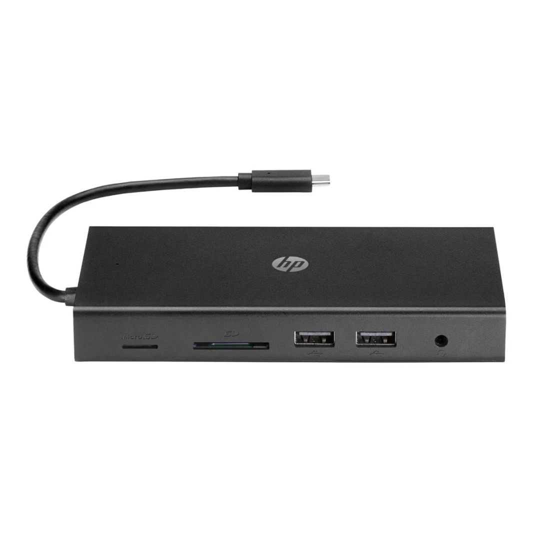 HP Travel USB-C Multi Port Hub Docking Station with USB-C, RJ-45, HDMI, SD and Micro SD Slots - 1C1Y5AA, Black