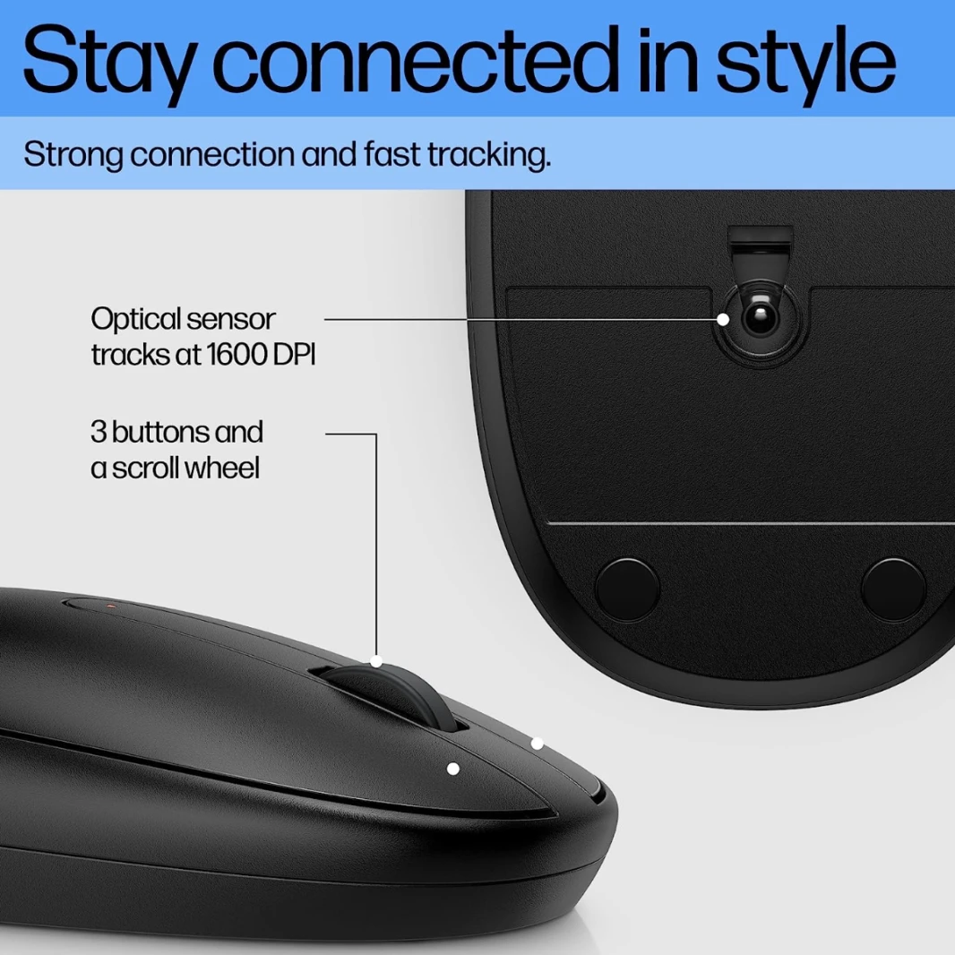 HP 240 Bluetooth® Mouse, Lock On with Bluetooth® 5.1 Wireless connectivity, Super Accurate Tracking at 1600 DPI, Sleek ambidextrous Design with Three Buttons and a Scroll Wheel