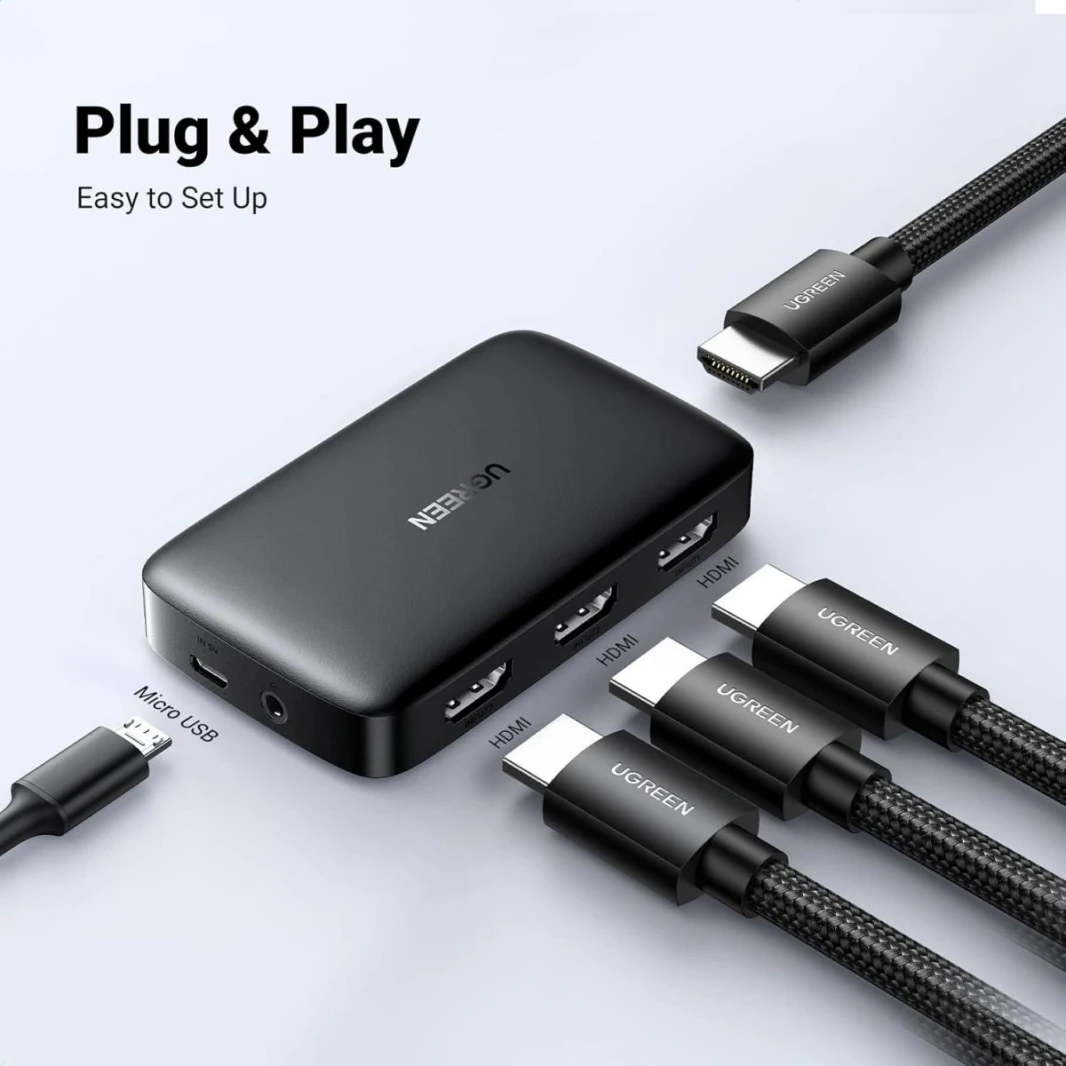 UGREEN HDMI Switch 3 in 1 Out 4K HDMI Splitter with Remote Supports HDR CEC 3D HDCP1.4 HDMI 3 Port Box Hub 4K 30Hz, Compatible with PS5 PS4 Xbox Fire Stick Roku Apple TV PC
