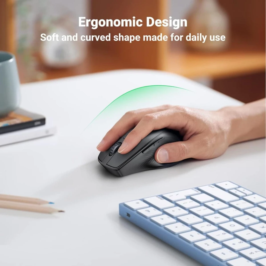 UGREEN Wireless Mouse, Ergonomic Bluetooth 5.0 Mouse for Laptop, 2.4G Cordless Mouse with USB Receiver, 1000/1600/2000/4000 DPI, 5 Buttons Silent Mice for MacBook, PC