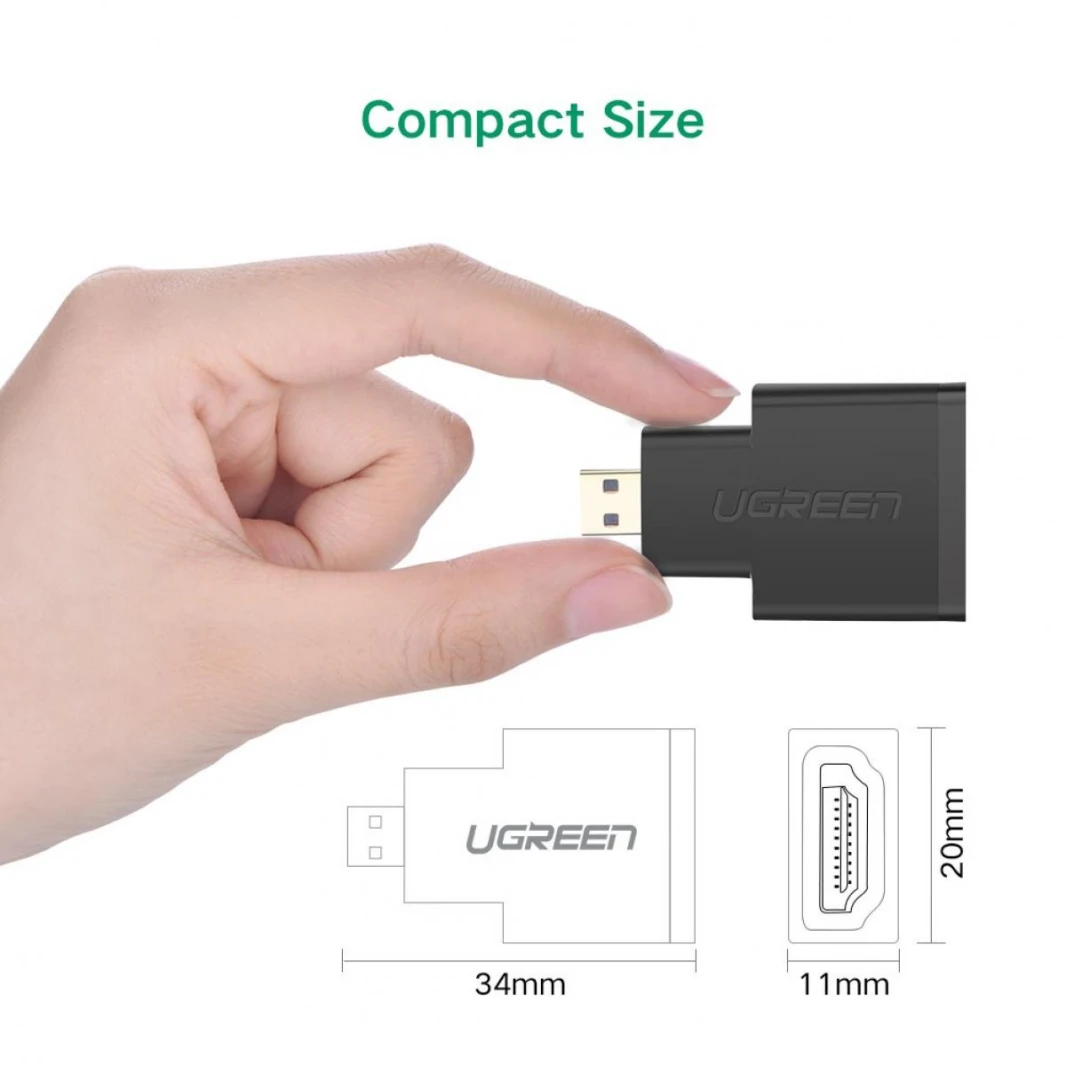 UGREEN (Micro) HDMI Male To HDMI Female Adapter, Gold Plated Compatible With Smartphones, Camcorder, Tablets and Cameras - Black