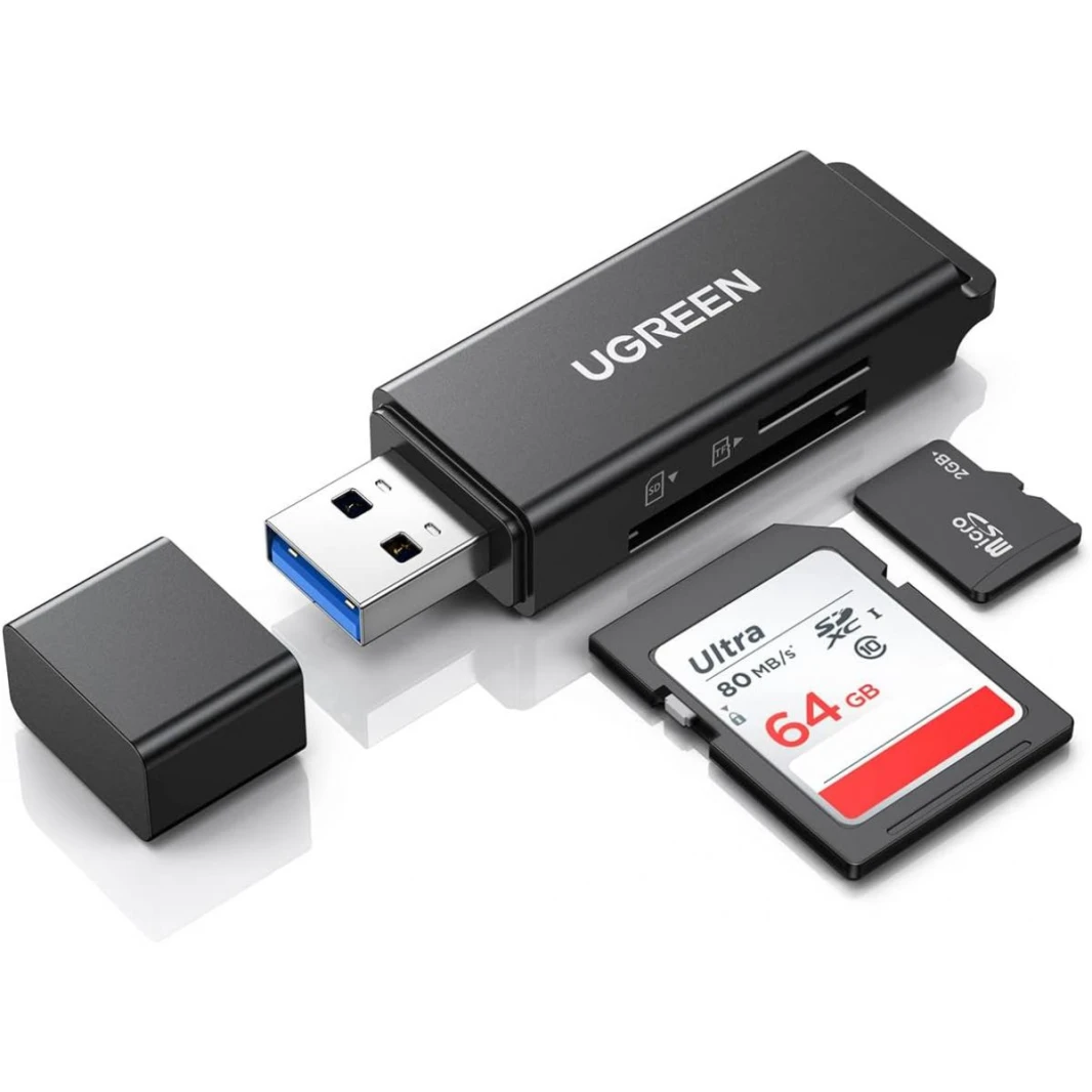 UGREEN SD Card Reader Portable USB 3.0 Dual Slot Flash Memory Card Adapter Hub for TF SD Micro SD SDXC SDHC MMC RS-MMC Micro SDXC Micro SDHC UHS-I for Mac Windows Linux Chrome PC Laptop