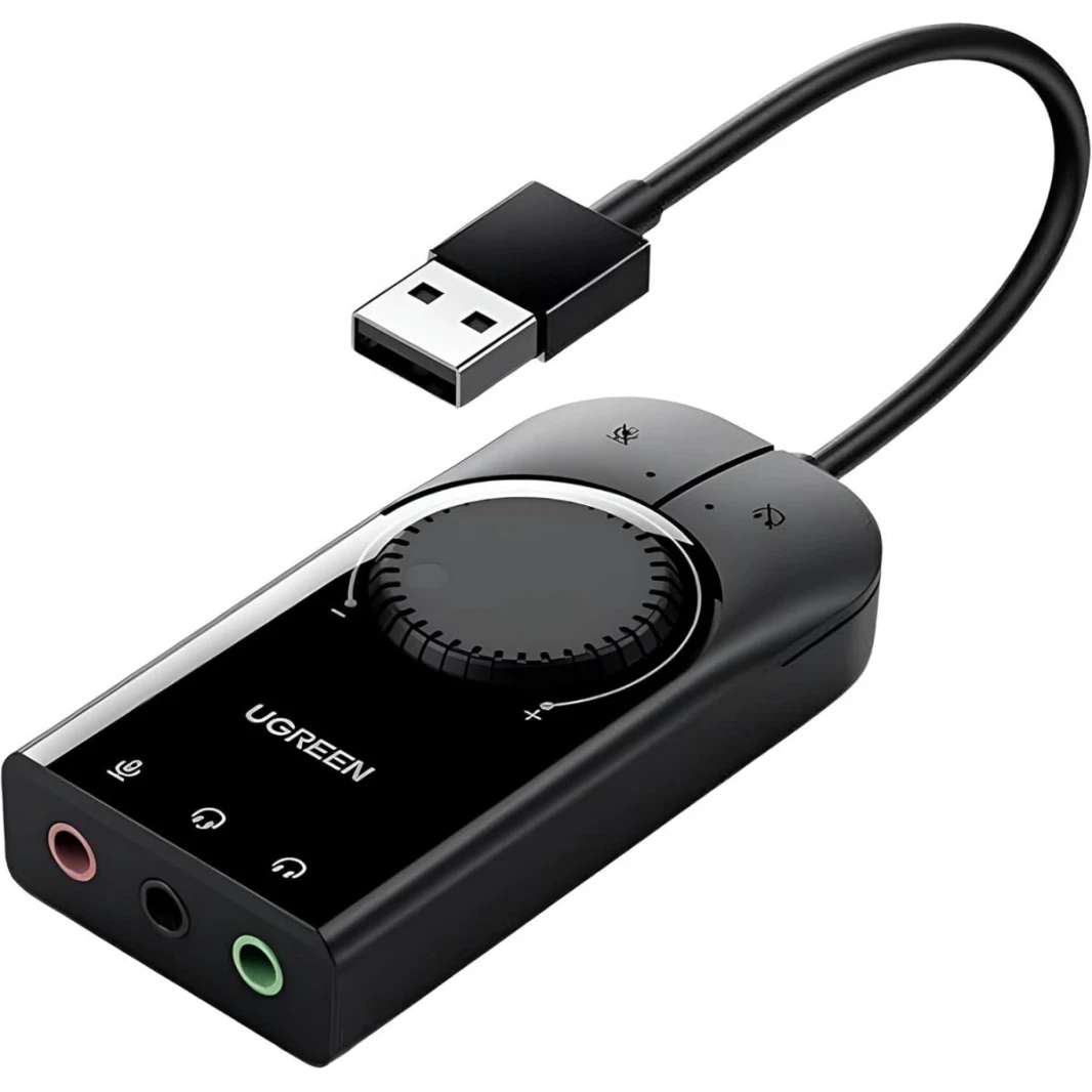 UGREEN USB External Stereo Sound Adapter, USB-A To 3.5mm Ear Mic Volume Control Adapter, 15cm - Black
