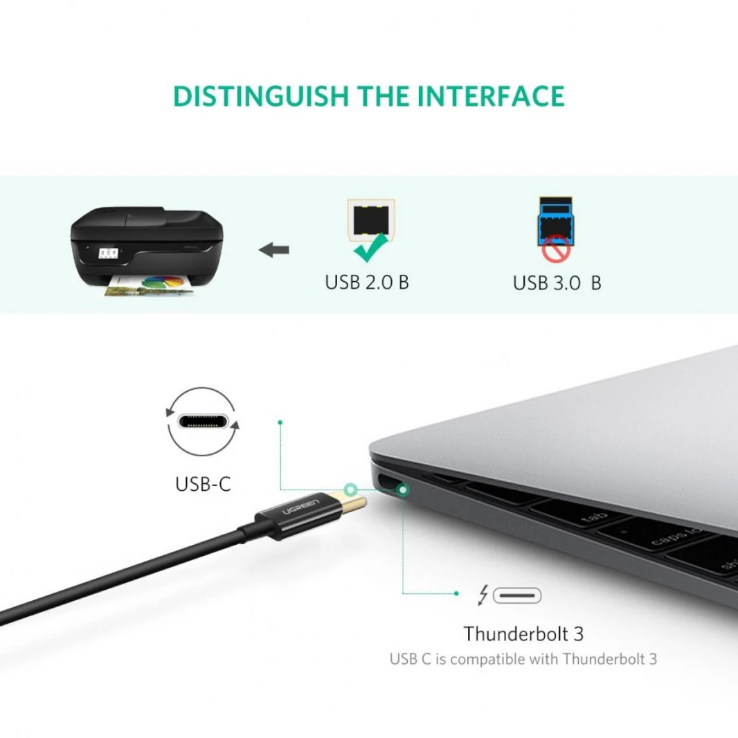 UGREEN USB C to USB B Cable Braided High Speed USB Type B Cable Compatible with MacBook, ASUS, HP, Acer to all USB B Devices