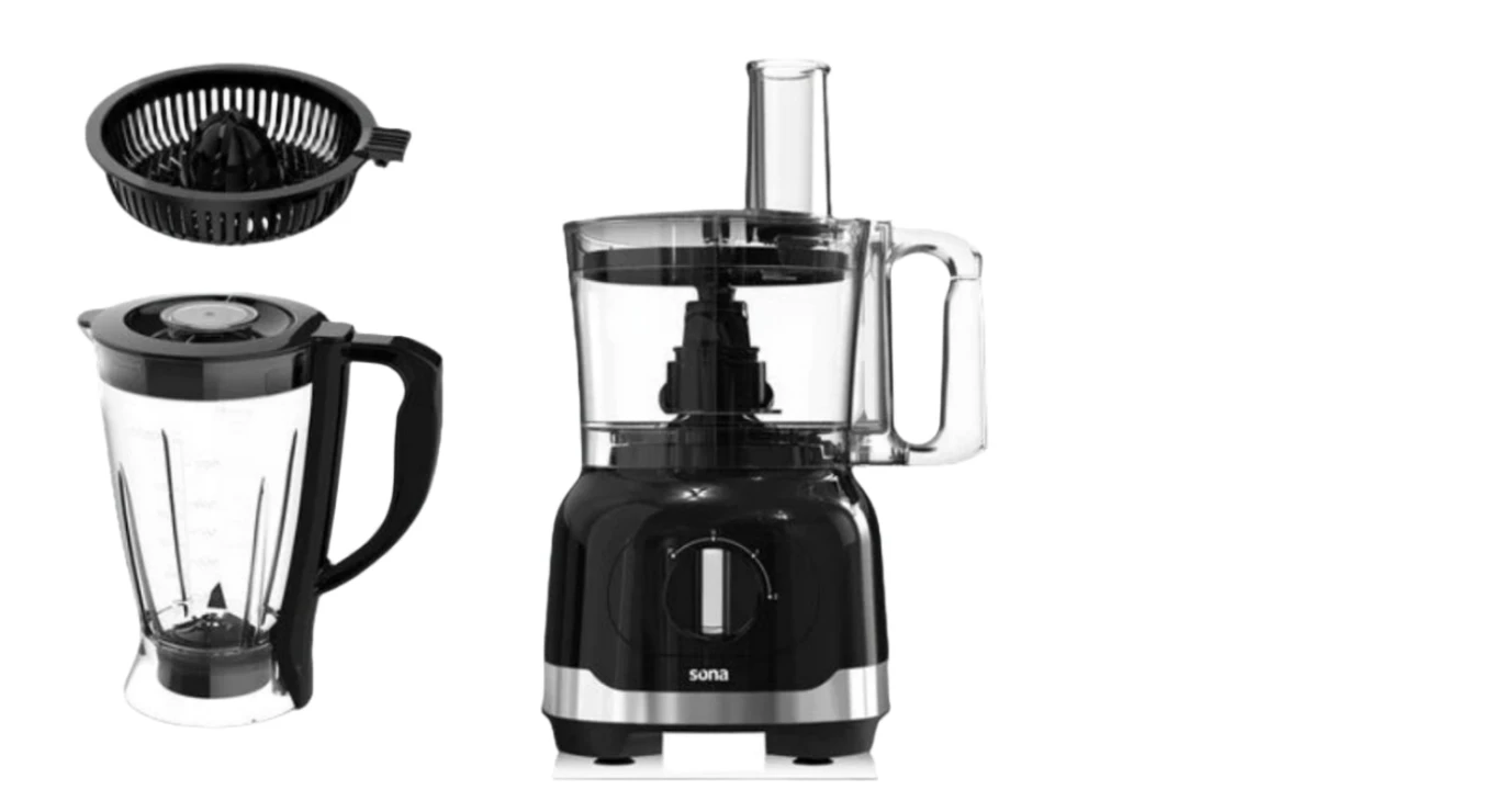 Sona Food Processor with Accessories, 1.5Lit, 3Speeds, 800Watts, Black