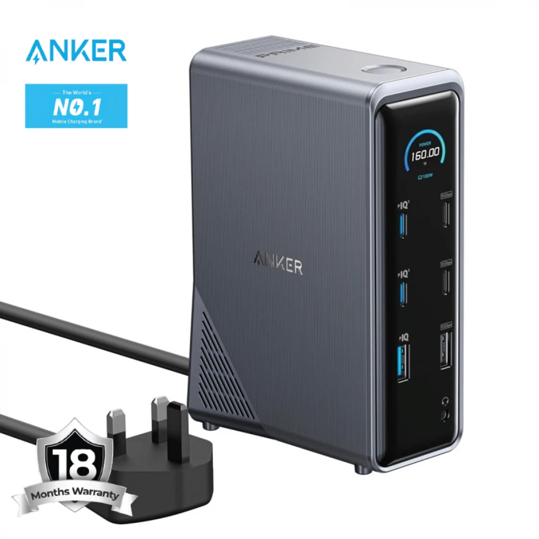 Anker Prime Charging Docking Station (14-in-1, Dual Display, 160W) charging and streaming – 4 USB-C, 5 USB-A, 2 HDMI, 1 audio and 1 Ethernet - 18 Month Warranty