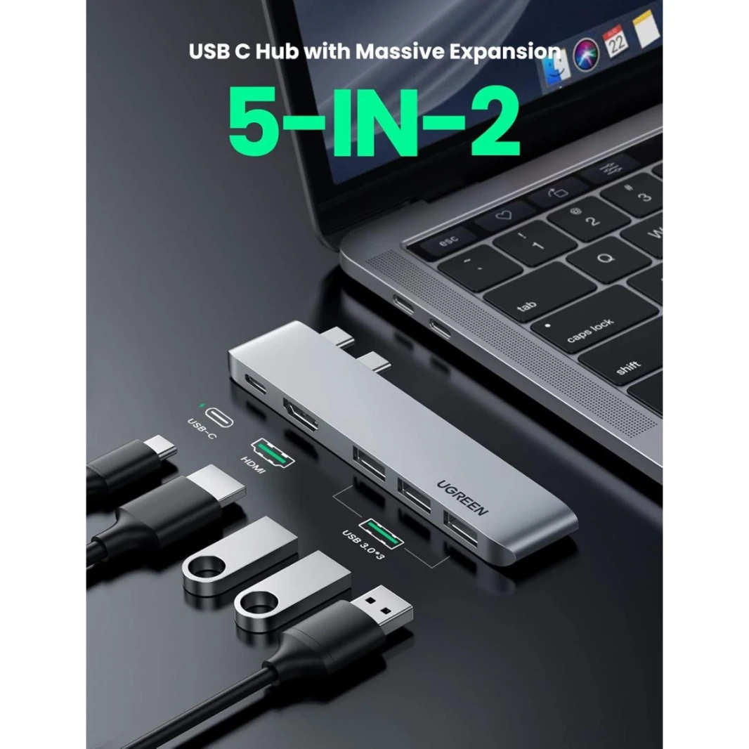 UGREEN Hub USB Type C to 4K HDMI Thunderbolt 3 100W Power Delivery 3 USB 3.0 Port Adapter Dock Station for MacBook Air M1 2020 2019 2018 MacBook Pro M1 2019 2018 2017, Silver