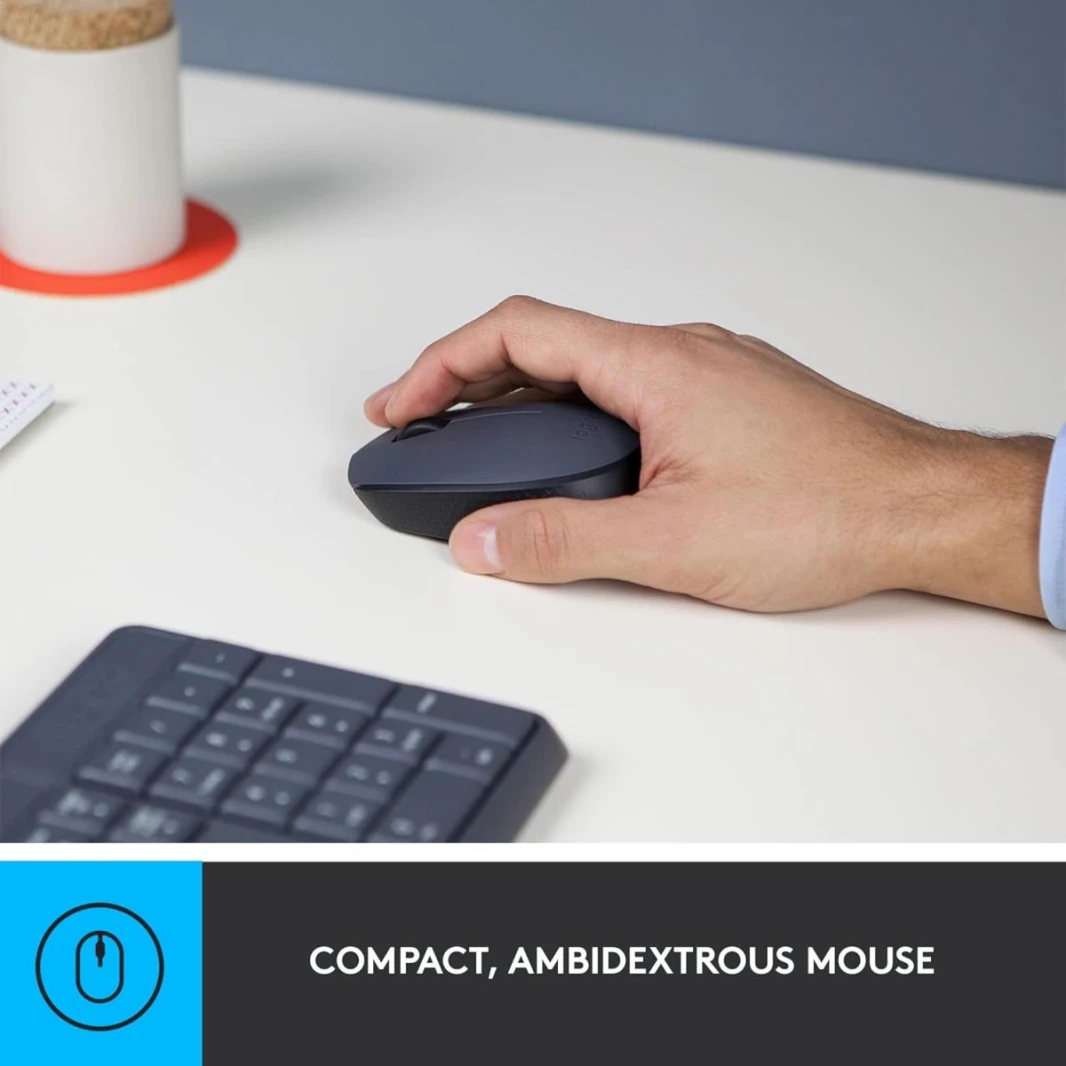 Logitech MK235 Arabic Version Wireless Keyboard and Mouse Combo/Kit for Windows, USB Receiver, 15 FN Keys, Long Battery Life, Compatible with PC, Laptop