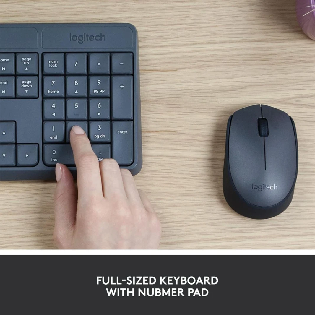 Logitech MK235 Arabic Version Wireless Keyboard and Mouse Combo/Kit for Windows, USB Receiver, 15 FN Keys, Long Battery Life, Compatible with PC, Laptop