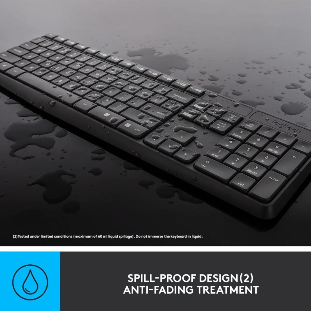 Logitech MK235 Arabic Version Wireless Keyboard and Mouse Combo/Kit for Windows, USB Receiver, 15 FN Keys, Long Battery Life, Compatible with PC, Laptop