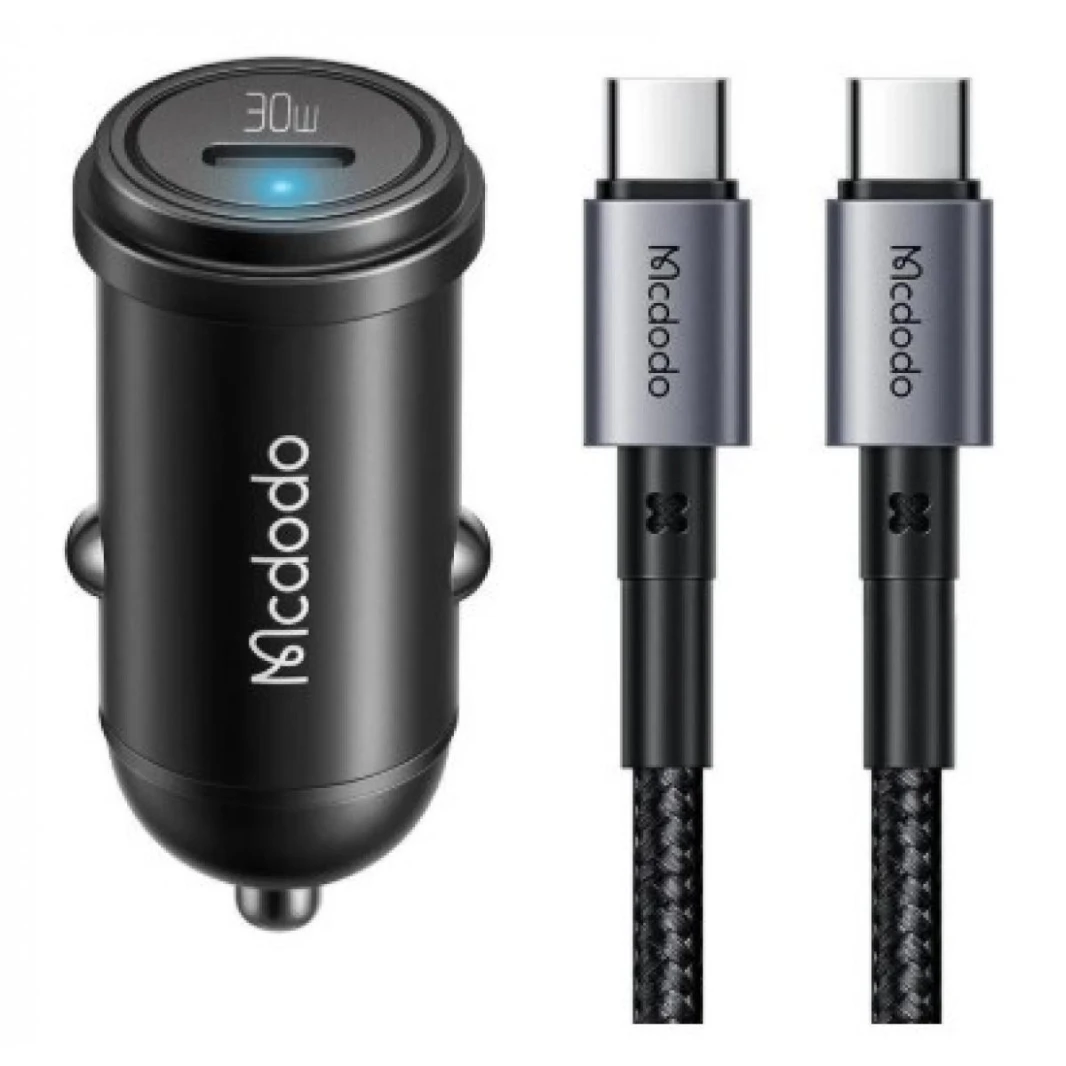 Mcdodo 30W PD Car Charger with C to C Cable Fast Charging - Black - 18 Months Warranty