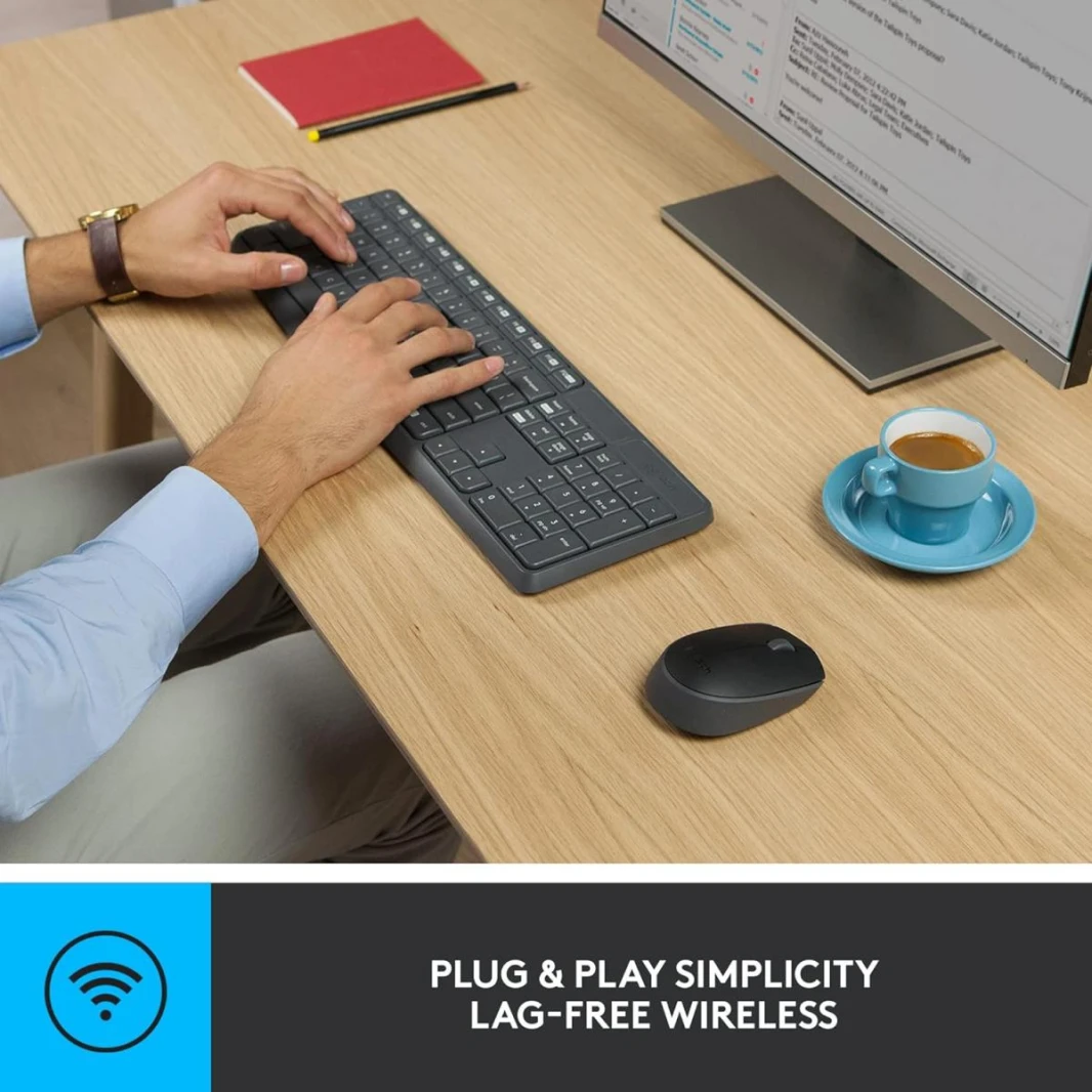 Logitech MK235 Arabic Version Wireless Keyboard and Mouse Combo/Kit for Windows, USB Receiver, 15 FN Keys, Long Battery Life, Compatible with PC, Laptop