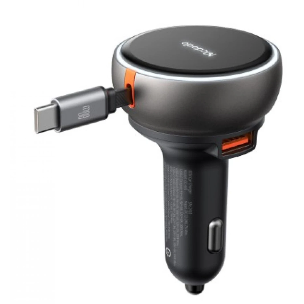 MCDODO CC4850 80W CAR CHARGER BUILT-IN 80CM RETRACTABLE CABLE - BLACK - 18 Months Warranty