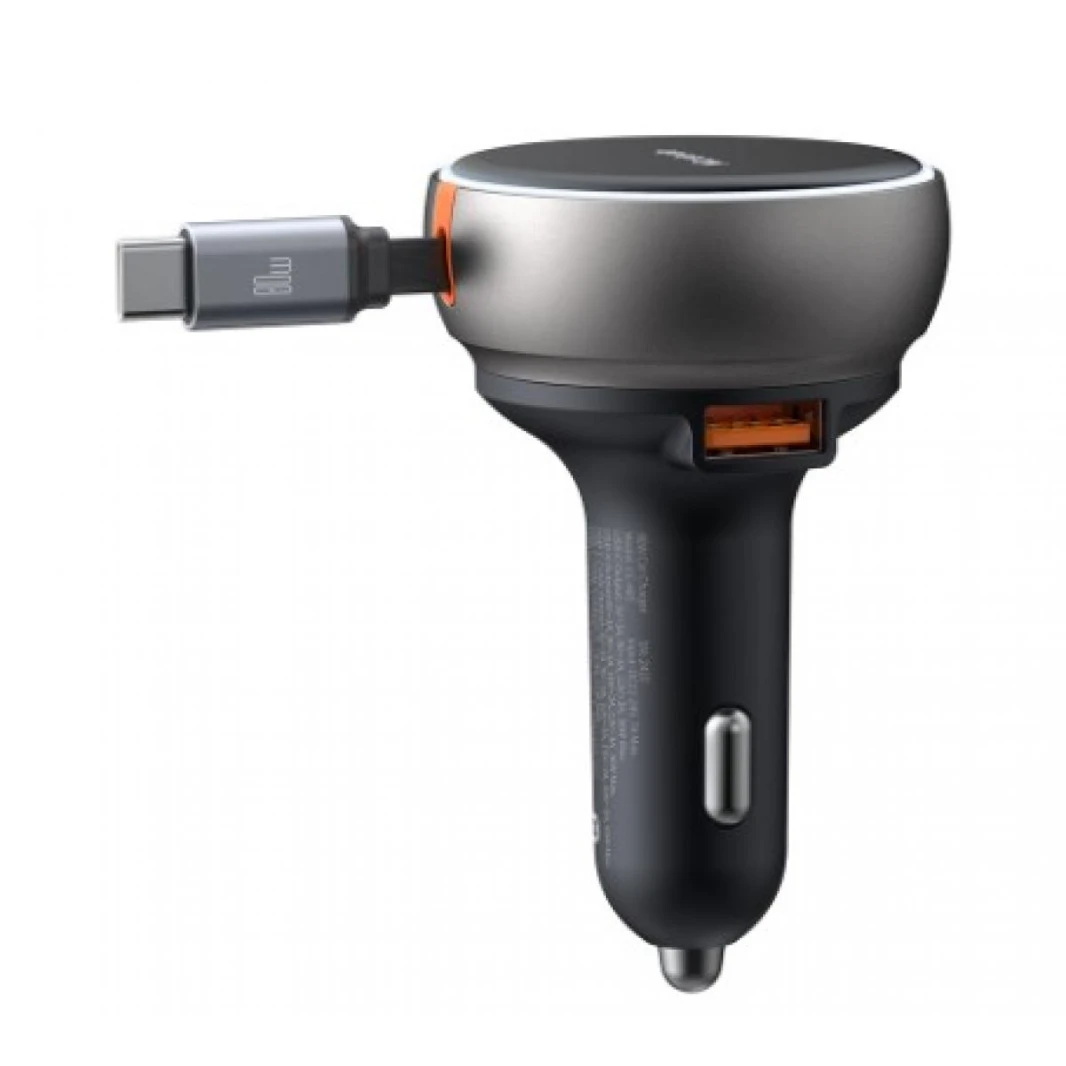 MCDODO CC4850 80W CAR CHARGER BUILT-IN 80CM RETRACTABLE CABLE - BLACK - 18 Months Warranty