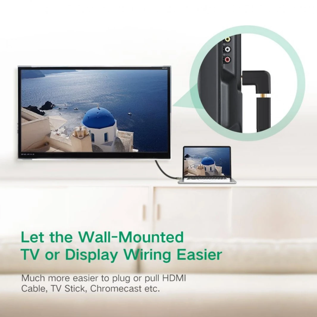 UGREEN 20109 HDMI Adapter Right Angle 90 Degree Gold Plated HDMI Male to Female Connector Supports 4K for TV Stick