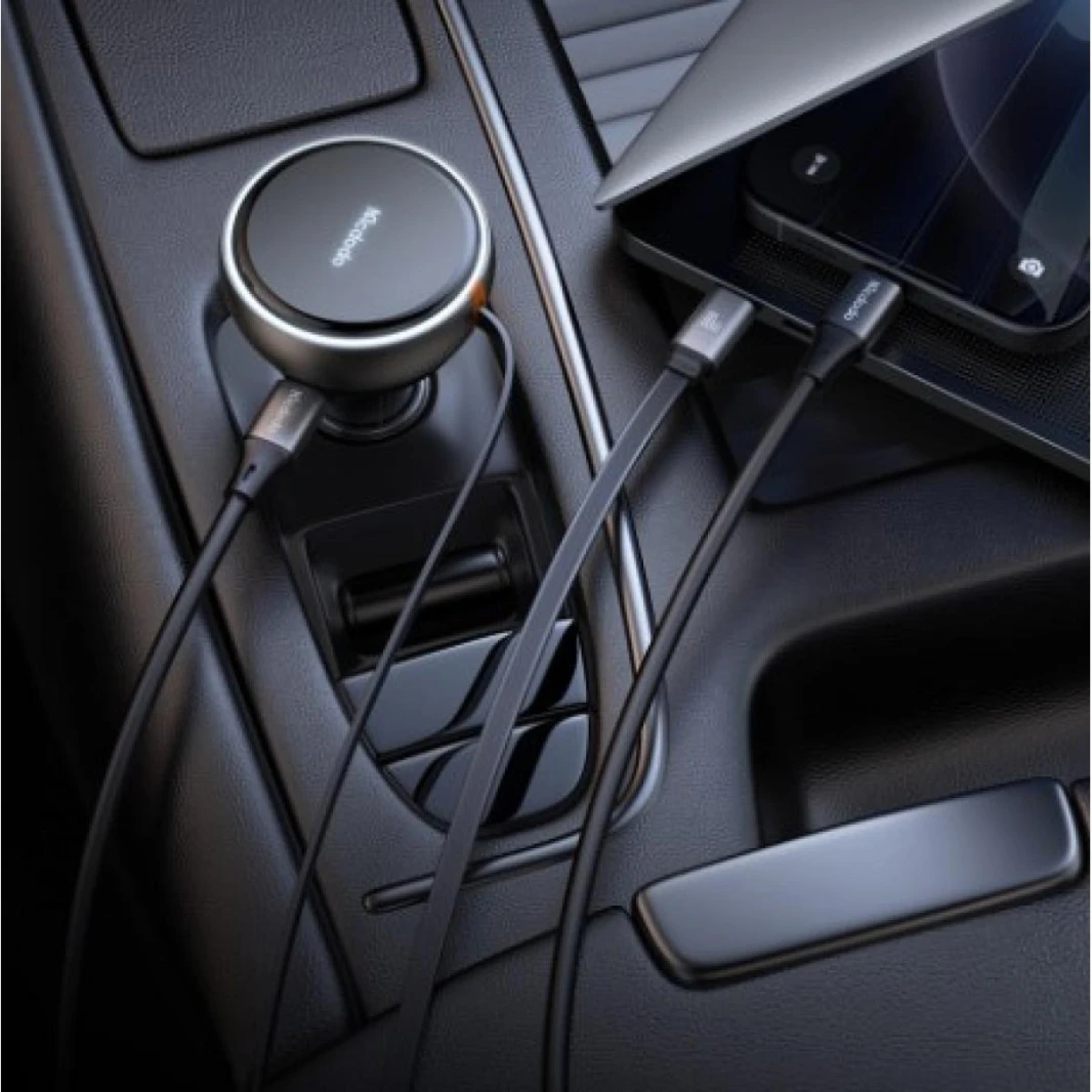 MCDODO CC4850 80W CAR CHARGER BUILT-IN 80CM RETRACTABLE CABLE - BLACK - 18 Months Warranty