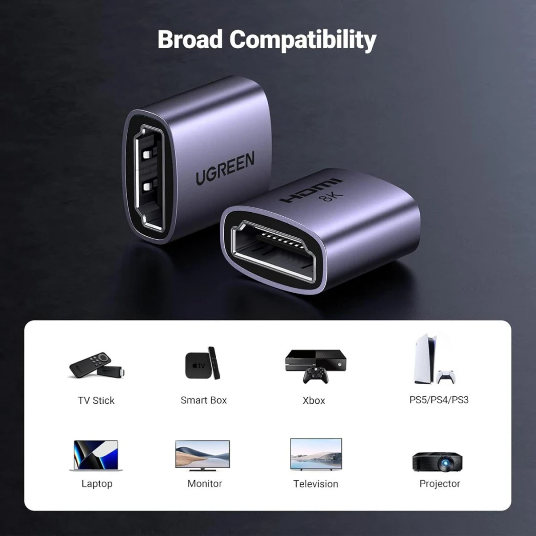 UGREEN HDMI Adapter Female to Female 2.1 8K 48Gpbs HDMI Coupler 3D eARC HDMI Connector Female Female Compatible with PC PS5 4 Xbox 360 TV Stick Chromecast TV Box