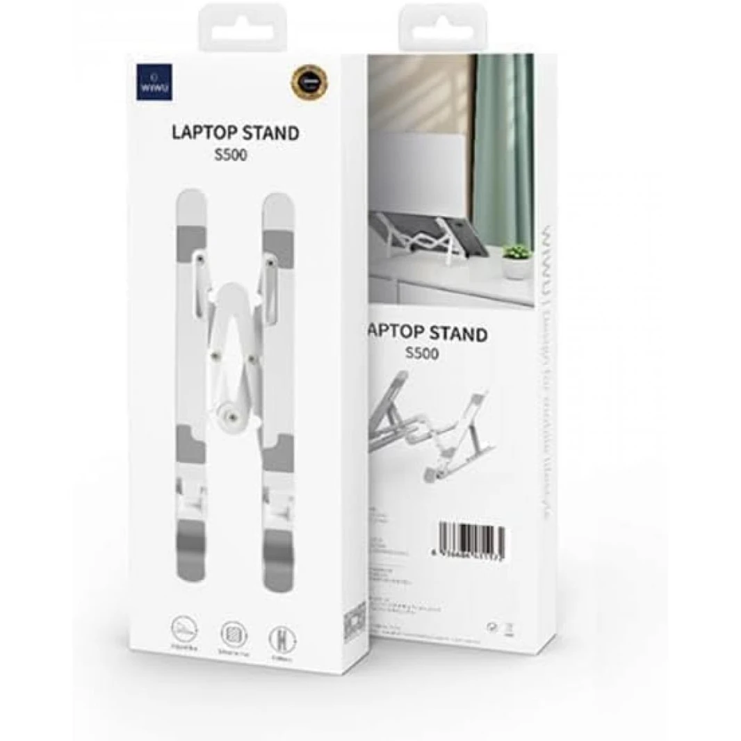 WiWU S500 Laptop Stand Adjustable Angle Silicone Mat Lightweight Foldable Stable Support Silver White