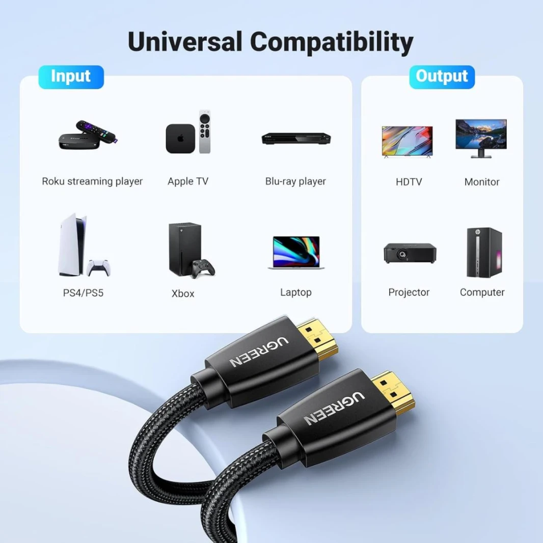UGREEN HDMI Cable 4K Braided High Speed HDMI Cord 18Gbps with Ethernet Support 4K 60HZ Compatible with UHD TV Monitor Computer Xbox 360 PS5 PS4 Blu-ray and More, 5m