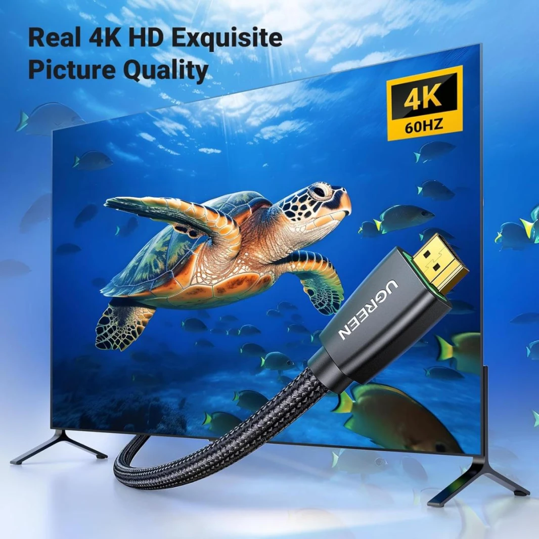 UGREEN HDMI Cable 4K Braided High Speed HDMI Cord 18Gbps with Ethernet Support 4K 60HZ Compatible with UHD TV Monitor Computer Xbox 360 PS5 PS4 Blu-ray and More, 5m