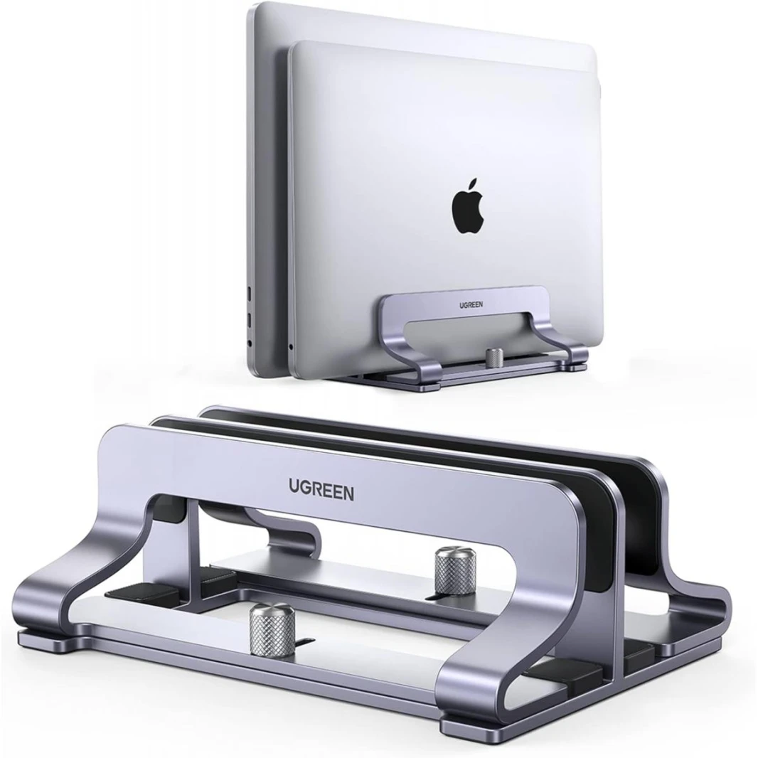 UGREEN Vertical Laptop Stand Holder Desk Dual Aluminum Dock Compatible with MacBook Pro Air Laptop Stand Desktop Adjustable, Lenovo Ideapad, Surface Book, HP Notebook, Dell Chromebook Up to 17.3 Inch