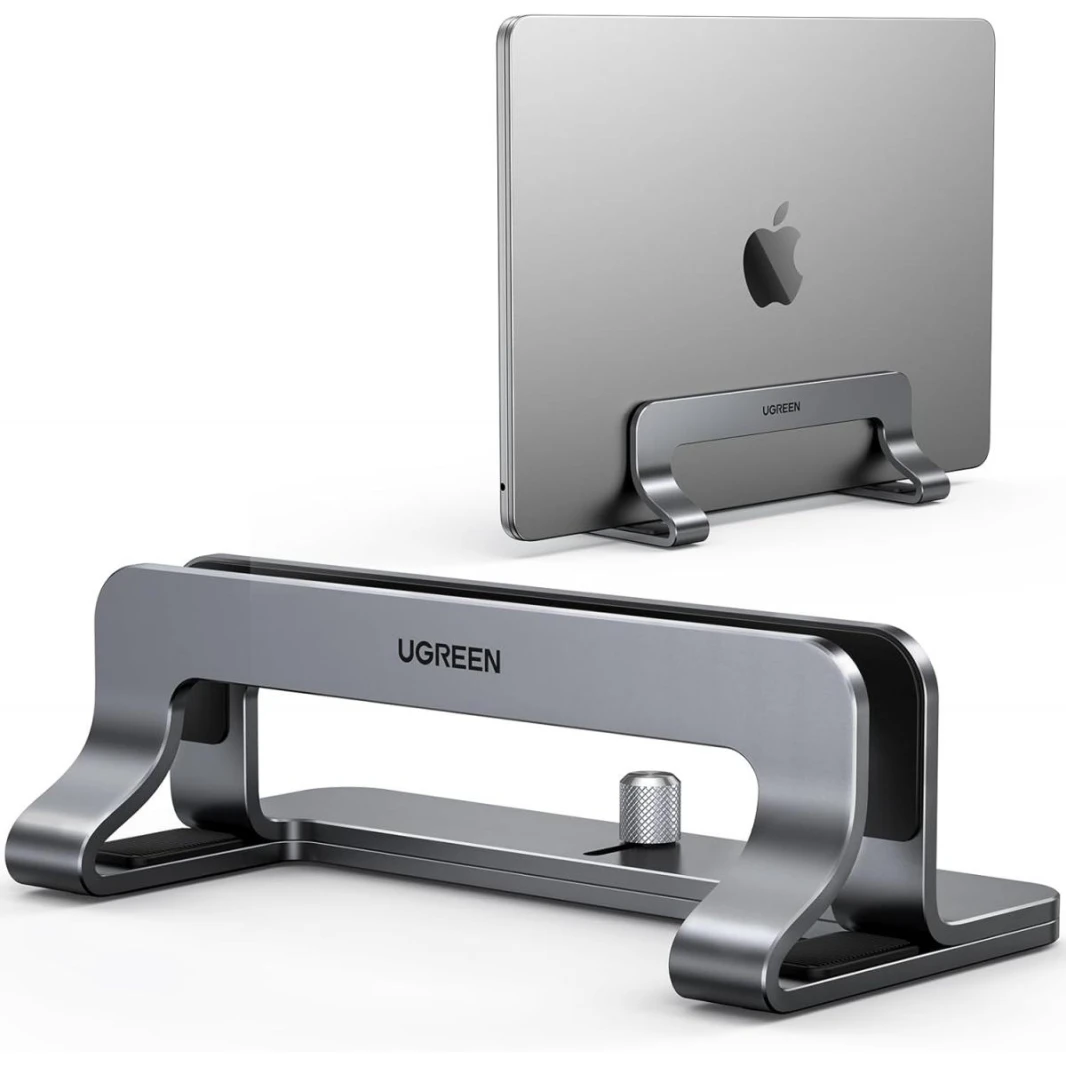 UGREEN Vertical Laptop Stand Holder for Desk Compatible with MacBook Pro, MacBook Air Stand Vertical Aluminum Adjustable for Up to 17.3 Inch Gaming Laptop, Gray
