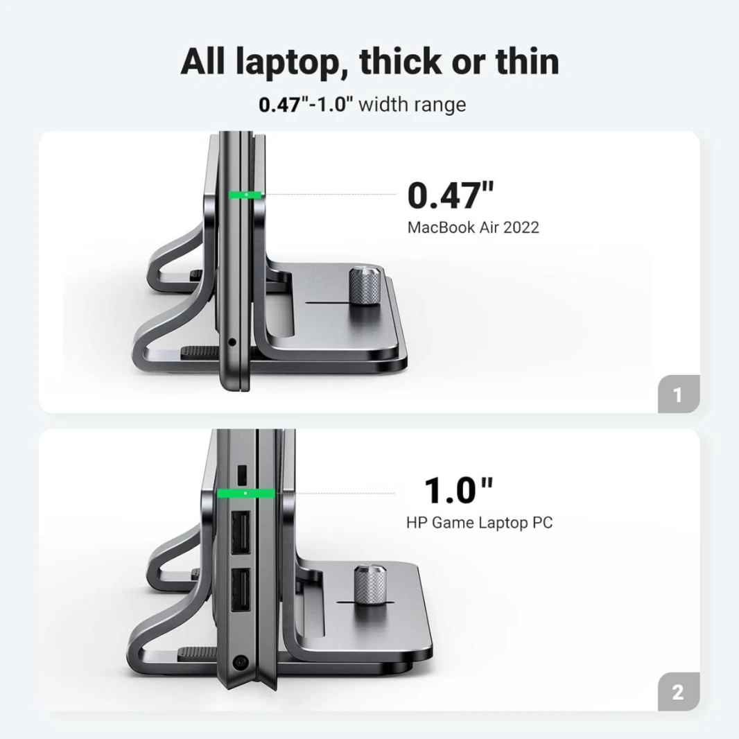 UGREEN Vertical Laptop Stand Holder for Desk Compatible with MacBook Pro, MacBook Air Stand Vertical Aluminum Adjustable for Up to 17.3 Inch Gaming Laptop, Gray