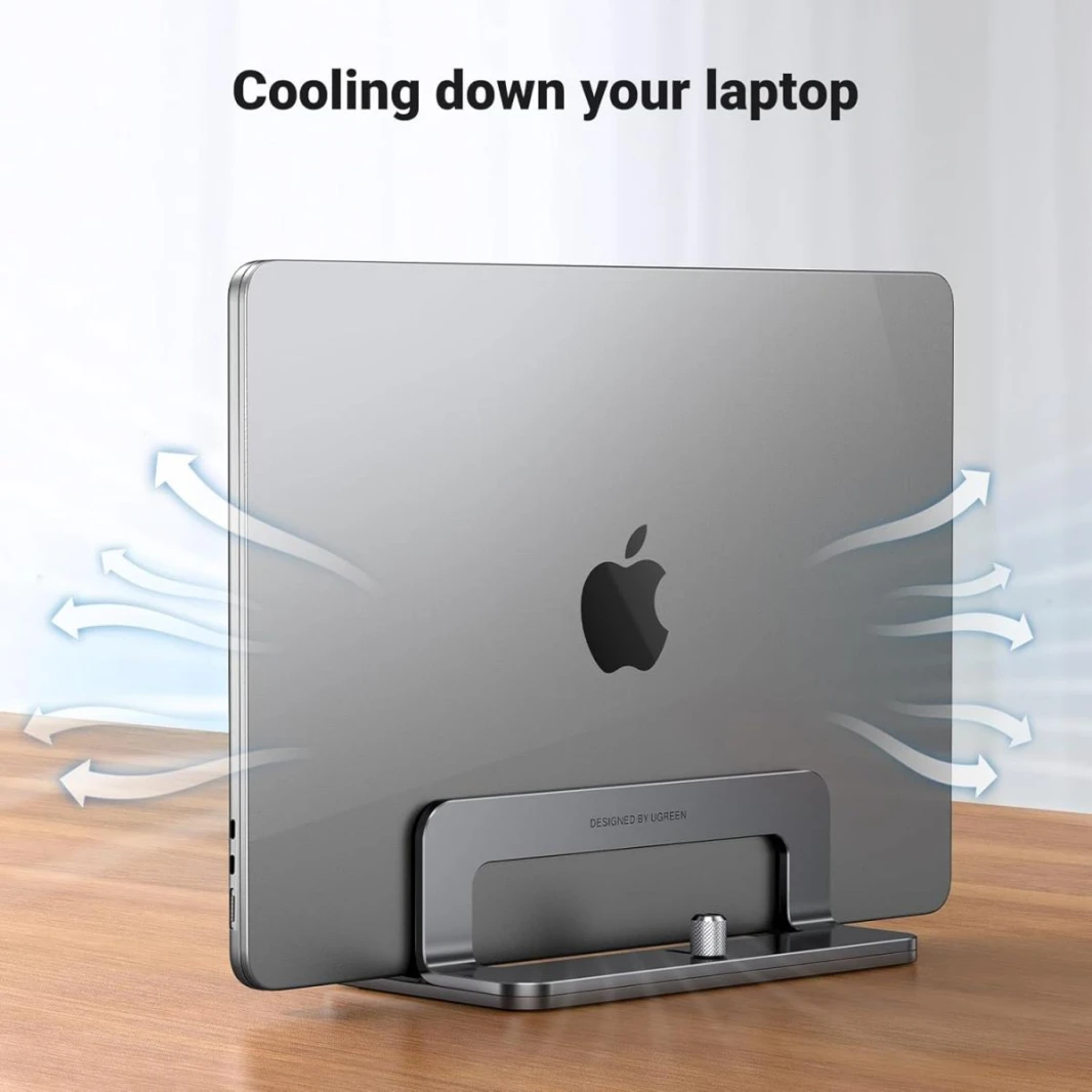 UGREEN Vertical Laptop Stand Holder for Desk Compatible with MacBook Pro, MacBook Air Stand Vertical Aluminum Adjustable for Up to 17.3 Inch Gaming Laptop, Gray