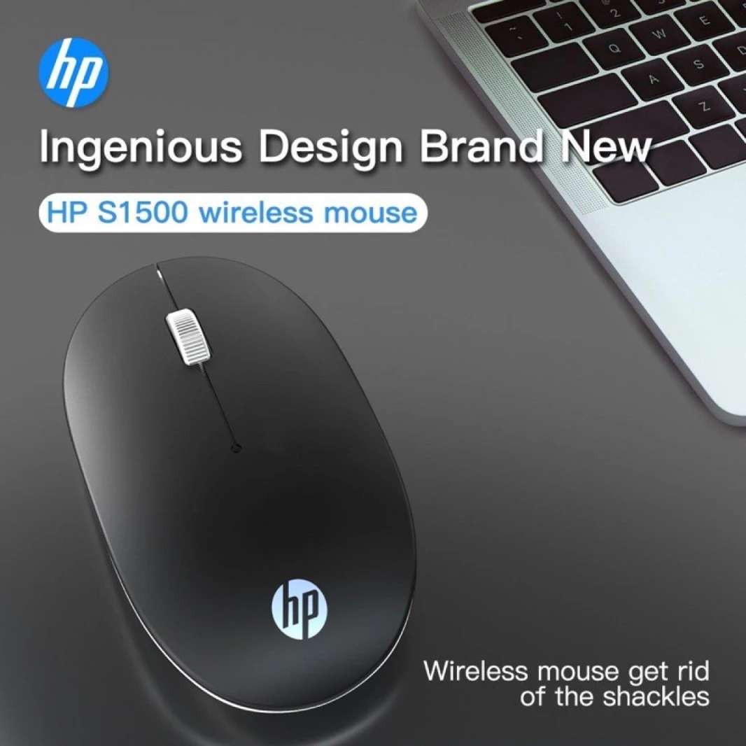 HP Mouse S1500 Wireless Ergonomic Design 1600 DPI Mouse Smart Auto-sleep Function - Black