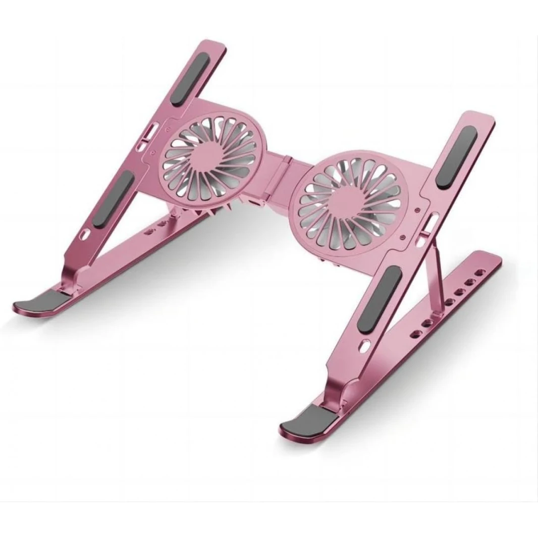 Adjustable Laptop Stand with USB Cooling Fan, Foldable Aluminum Computer Stand with Heat Vent, Suitable for 10-17" Laptops - Pink