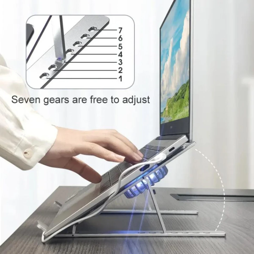 Adjustable Laptop Stand with USB Cooling Fan, Foldable Aluminum Computer Stand with Heat Vent, Suitable for 10-17" Laptops - Pink